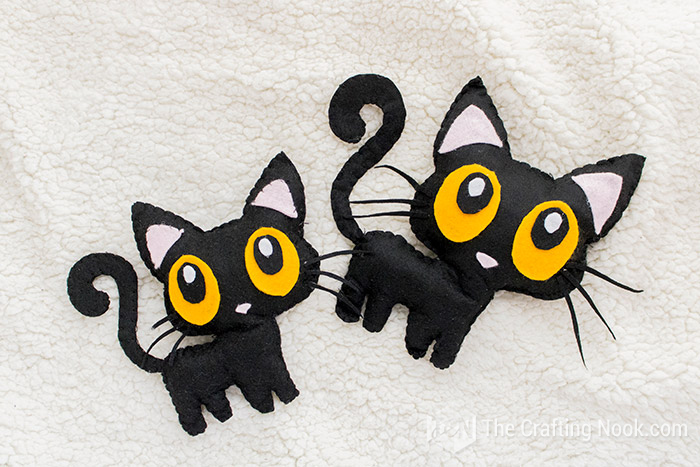 2 black cat softies, hand sewn, halloween crafts