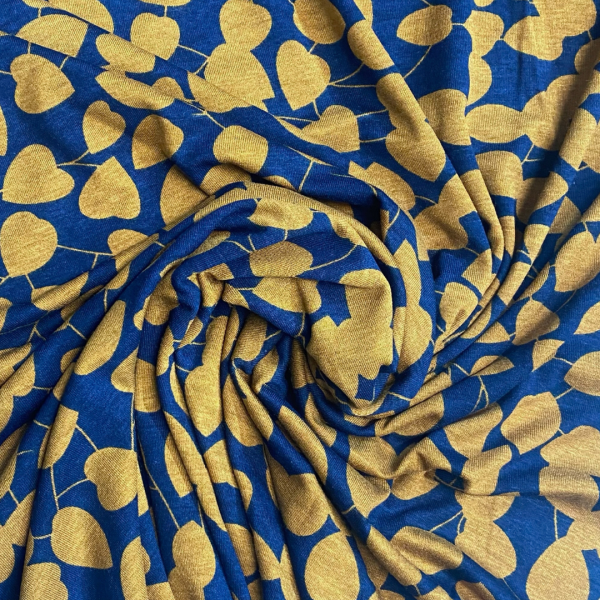 Navy Cherry Leaves Viscose Jersey