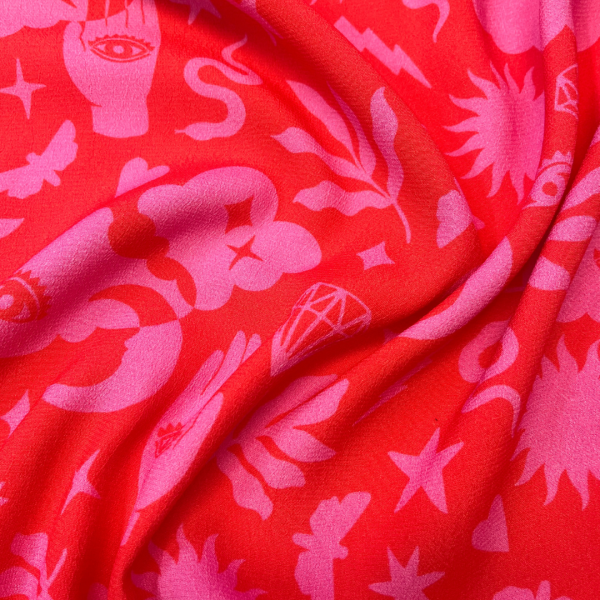 Rune Viscose Crepe - Pink & Red - Image 2